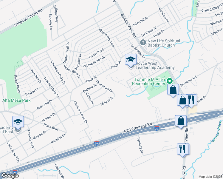 map of restaurants, bars, coffee shops, grocery stores, and more near 6654 Cool Morn Drive in Dallas