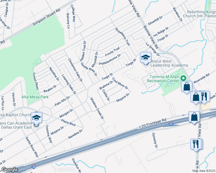 map of restaurants, bars, coffee shops, grocery stores, and more near 3444 Brahma Drive in Dallas