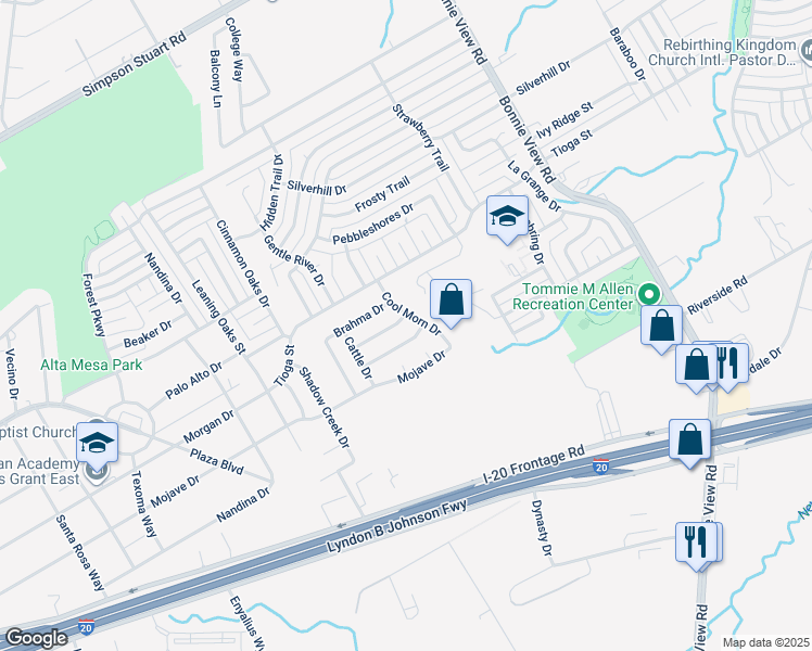 map of restaurants, bars, coffee shops, grocery stores, and more near 3450 Charolais Drive in Dallas