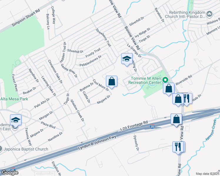 map of restaurants, bars, coffee shops, grocery stores, and more near 6662 Cool Morn Drive in Dallas