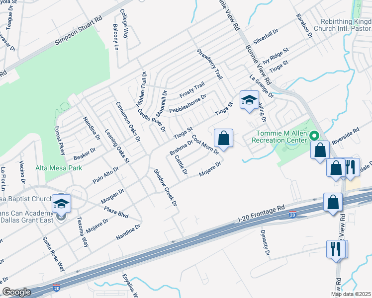 map of restaurants, bars, coffee shops, grocery stores, and more near 3448 Brahma Drive in Dallas