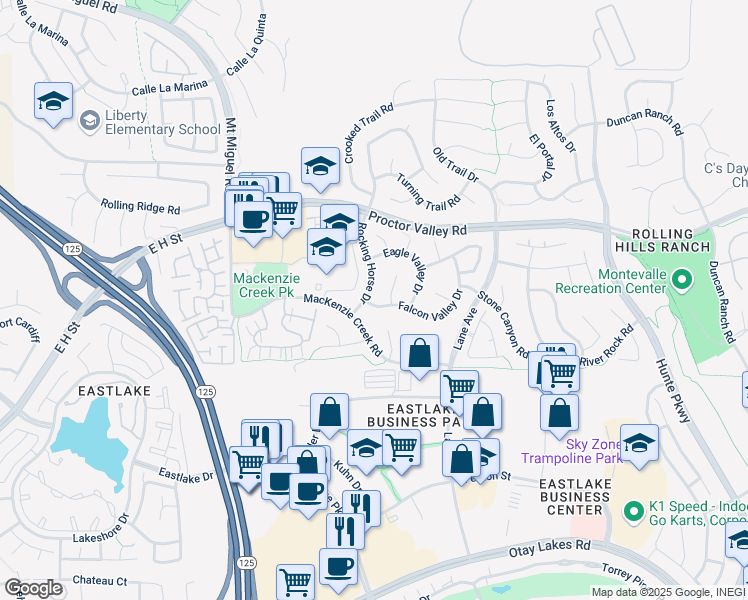 map of restaurants, bars, coffee shops, grocery stores, and more near 2411 Falcon Valley Drive in Chula Vista