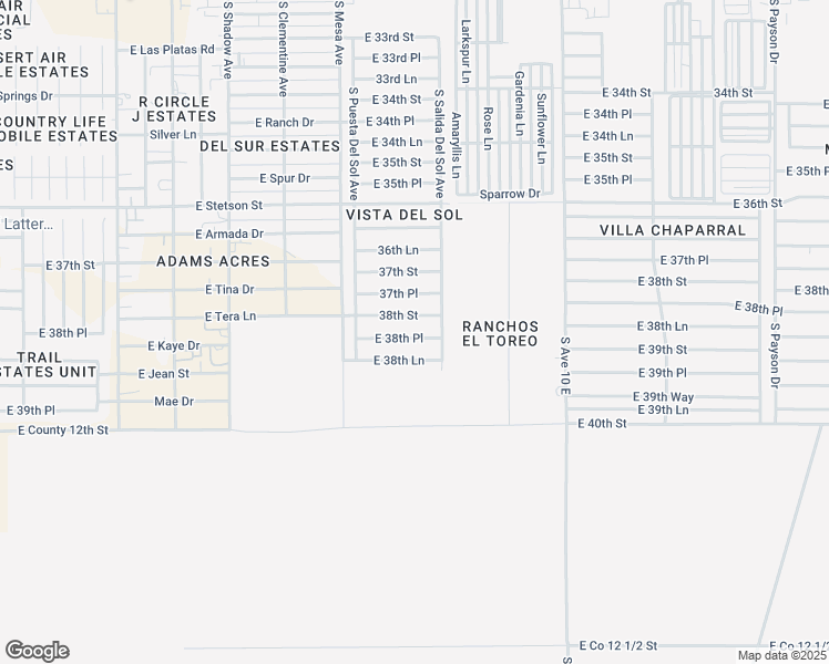 map of restaurants, bars, coffee shops, grocery stores, and more near 9682 East 38th Place in Yuma
