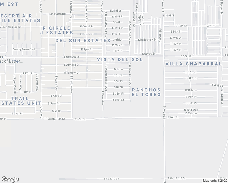 map of restaurants, bars, coffee shops, grocery stores, and more near 9612 East 38th Place in Yuma