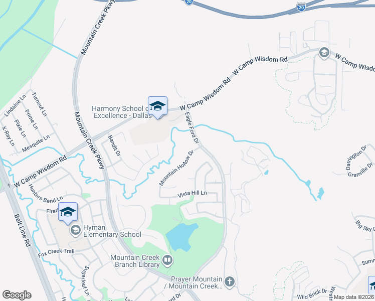 map of restaurants, bars, coffee shops, grocery stores, and more near 47 Mountain Hollow Drive in Grand Prairie