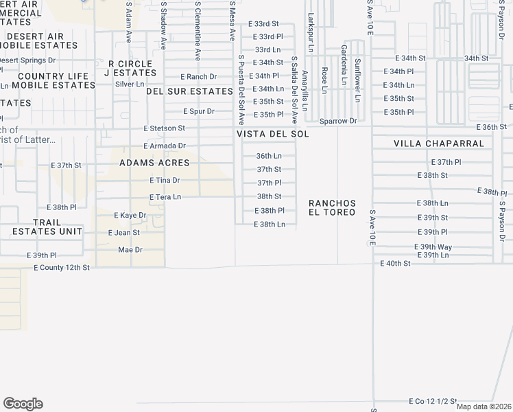map of restaurants, bars, coffee shops, grocery stores, and more near 9584-9610 38th Street in Yuma