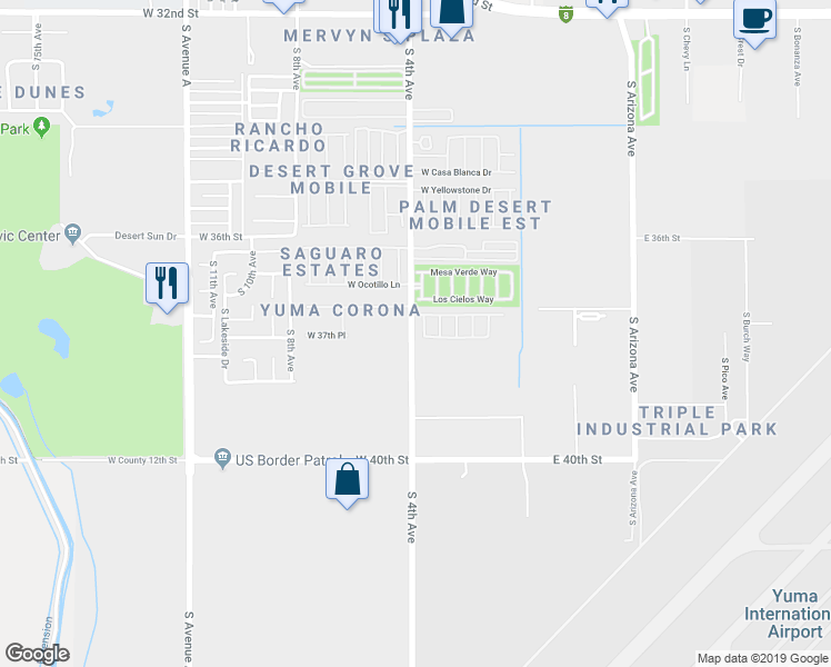 map of restaurants, bars, coffee shops, grocery stores, and more near 401 West 37th Street in Yuma