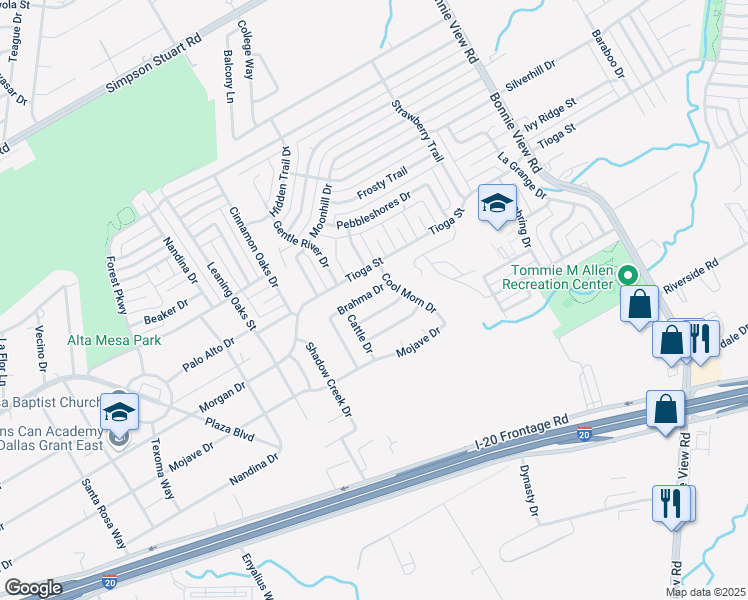 map of restaurants, bars, coffee shops, grocery stores, and more near 3467 Brahma Drive in Dallas