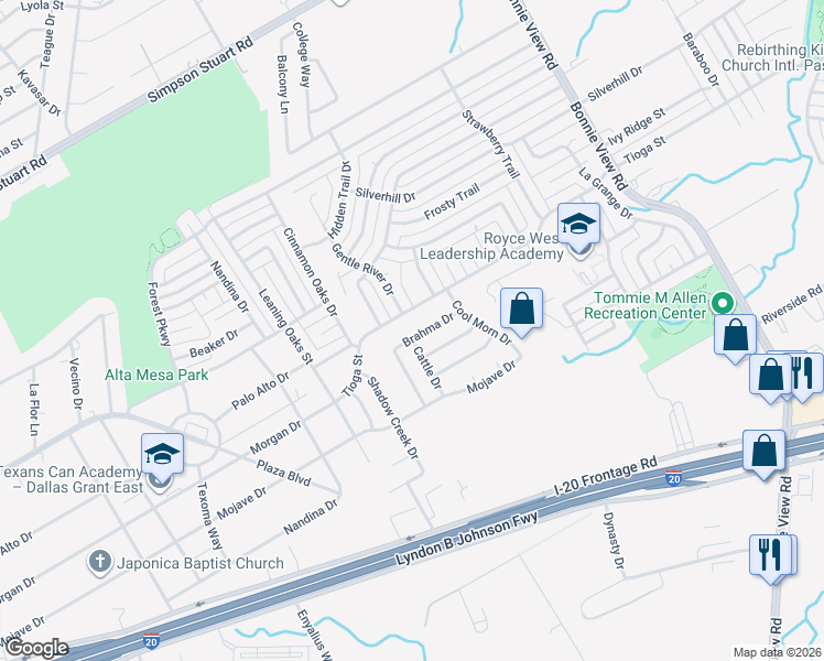 map of restaurants, bars, coffee shops, grocery stores, and more near 3438 Tioga Street in Dallas