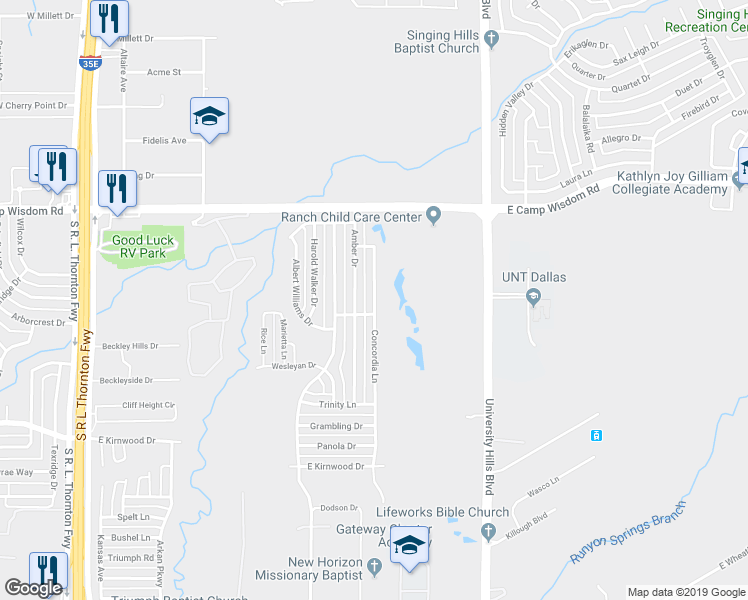 map of restaurants, bars, coffee shops, grocery stores, and more near 7342 Concordia Drive in Dallas