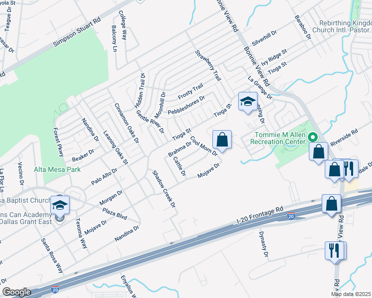 map of restaurants, bars, coffee shops, grocery stores, and more near 3452 Brahma Drive in Dallas