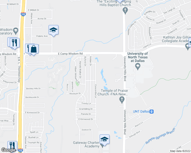 map of restaurants, bars, coffee shops, grocery stores, and more near 7342 Concordia Drive in Dallas