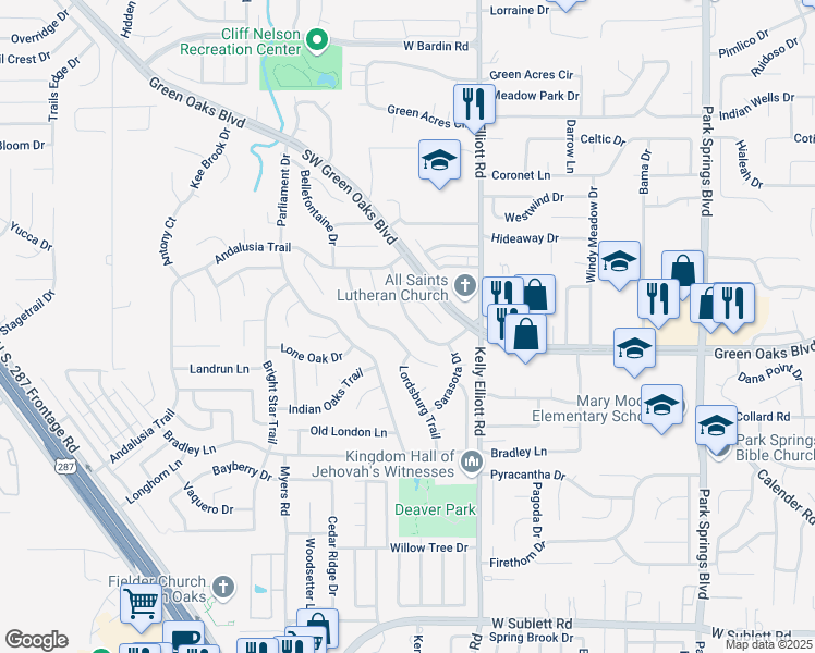 map of restaurants, bars, coffee shops, grocery stores, and more near 5400 Vermillion Trail in Arlington