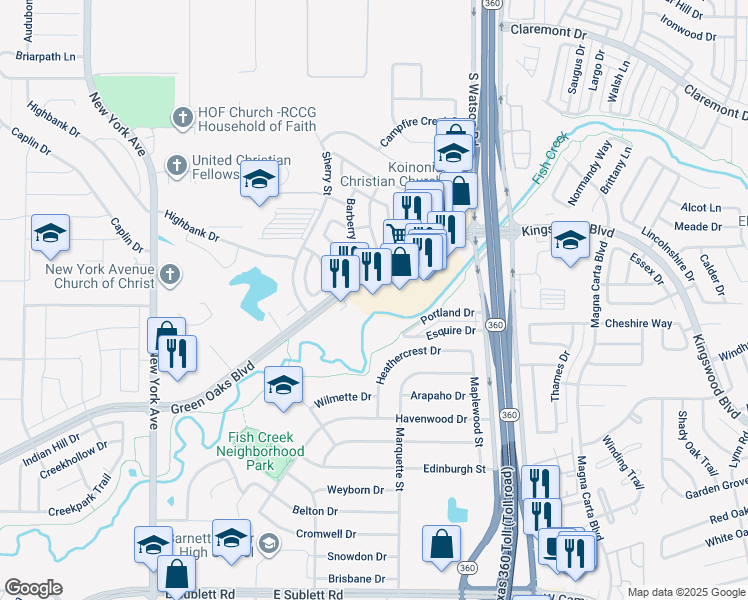 map of restaurants, bars, coffee shops, grocery stores, and more near 2290 Southeast Green Oaks Boulevard in Arlington