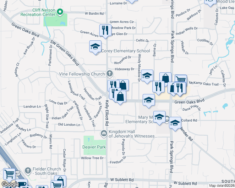 map of restaurants, bars, coffee shops, grocery stores, and more near 5329 Kelly Elliott Road in Arlington