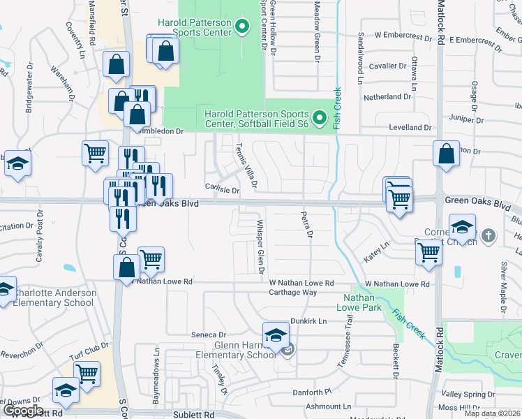 map of restaurants, bars, coffee shops, grocery stores, and more near 1001 Silent Drive in Arlington