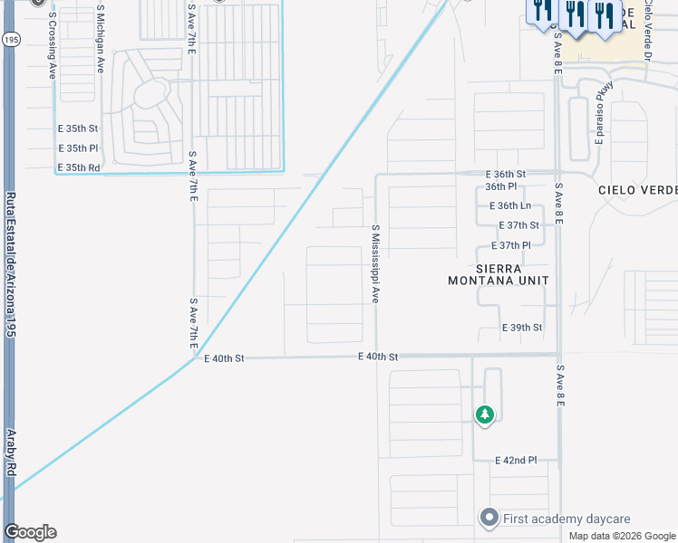 map of restaurants, bars, coffee shops, grocery stores, and more near Clark Gable in Yuma