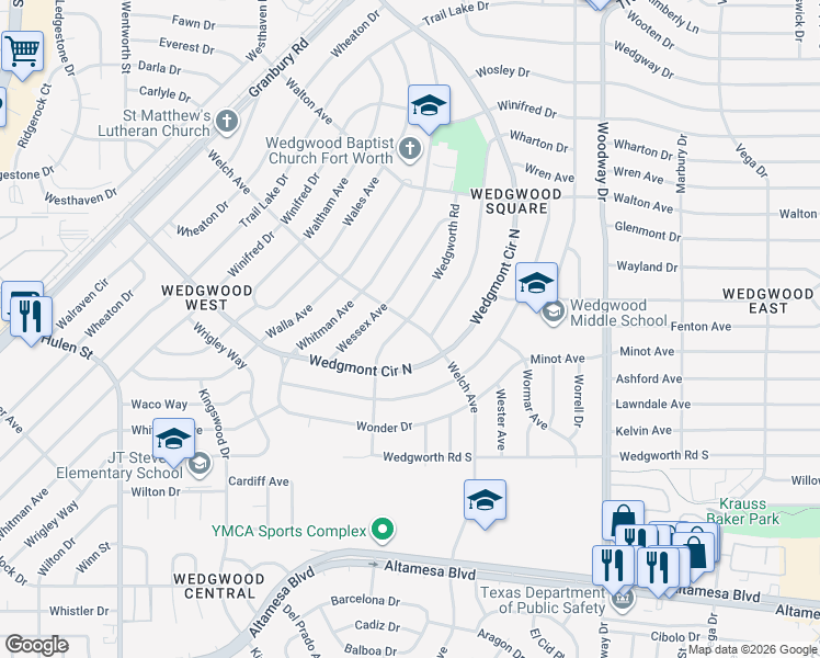 map of restaurants, bars, coffee shops, grocery stores, and more near 5732 Wedgworth Road in Fort Worth