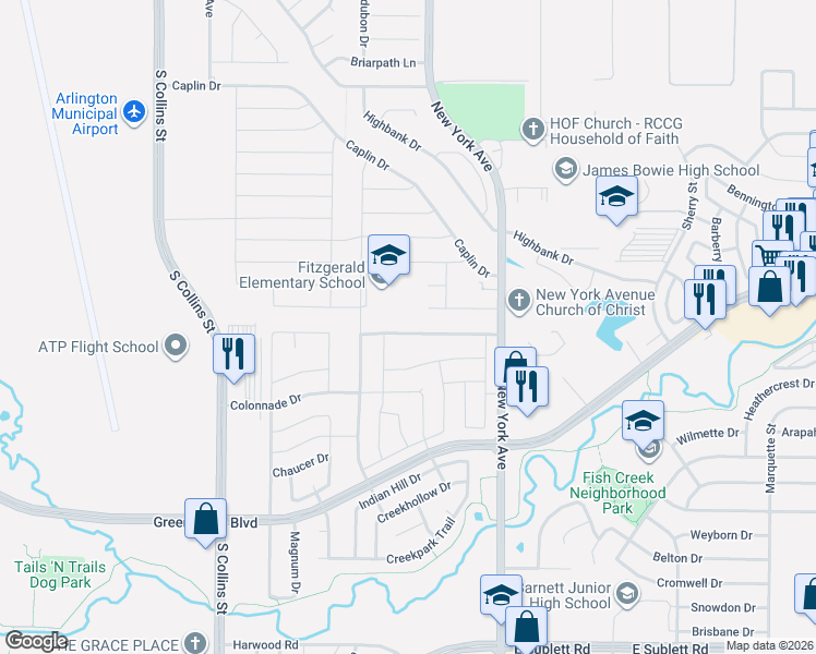 map of restaurants, bars, coffee shops, grocery stores, and more near 1704 Holly Spring Court in Arlington