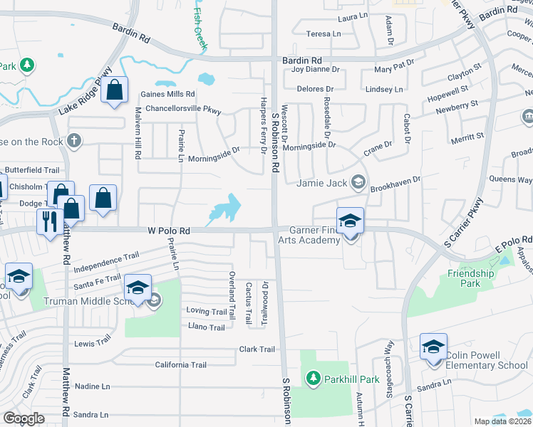 map of restaurants, bars, coffee shops, grocery stores, and more near 903 Parish Court in Grand Prairie