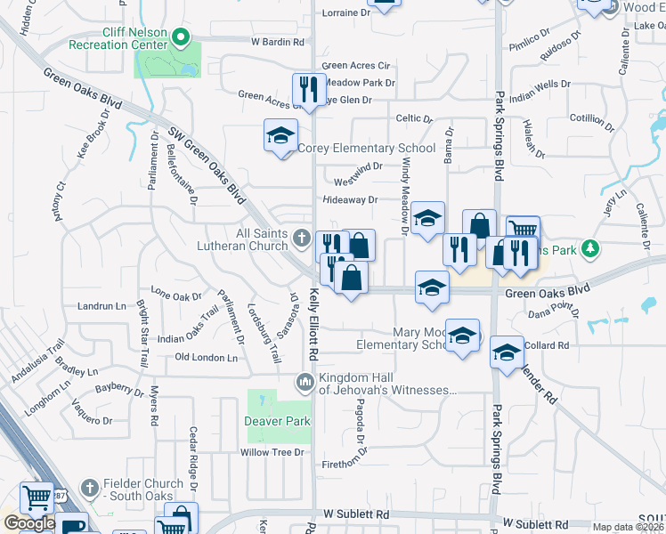 map of restaurants, bars, coffee shops, grocery stores, and more near 5329 Kelly Elliott Road in Arlington