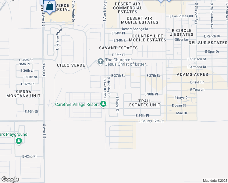 map of restaurants, bars, coffee shops, grocery stores, and more near 8554 East 38th Street in Yuma