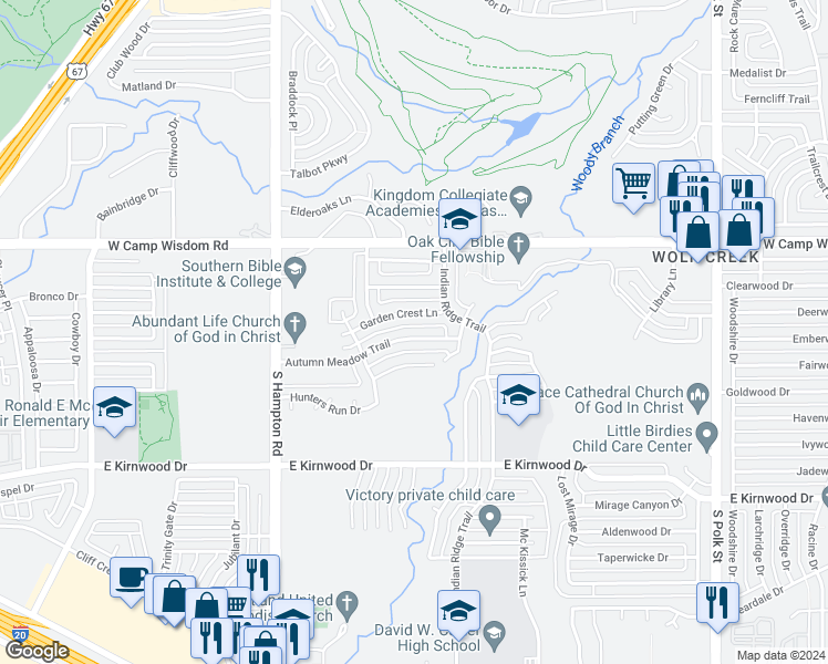 map of restaurants, bars, coffee shops, grocery stores, and more near 1945 Autumn Meadow Trail in Dallas