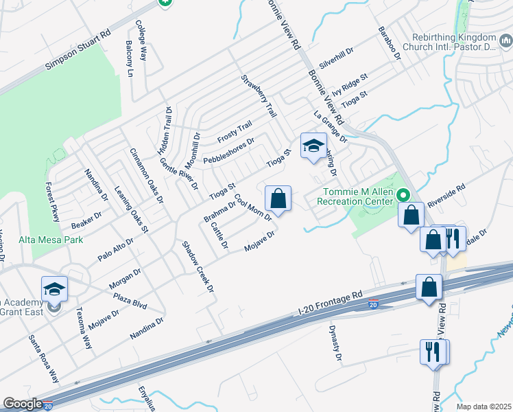 map of restaurants, bars, coffee shops, grocery stores, and more near 6634 Cool Morn Drive in Dallas