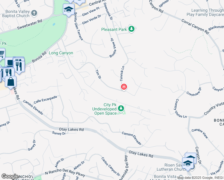 map of restaurants, bars, coffee shops, grocery stores, and more near 4154 Tim Street in Bonita