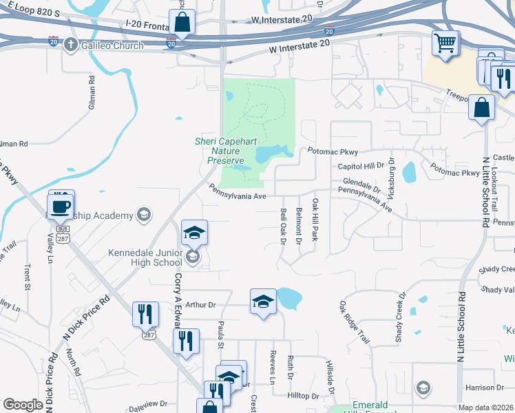 map of restaurants, bars, coffee shops, grocery stores, and more near 401 Mount Pleasant Court in Kennedale