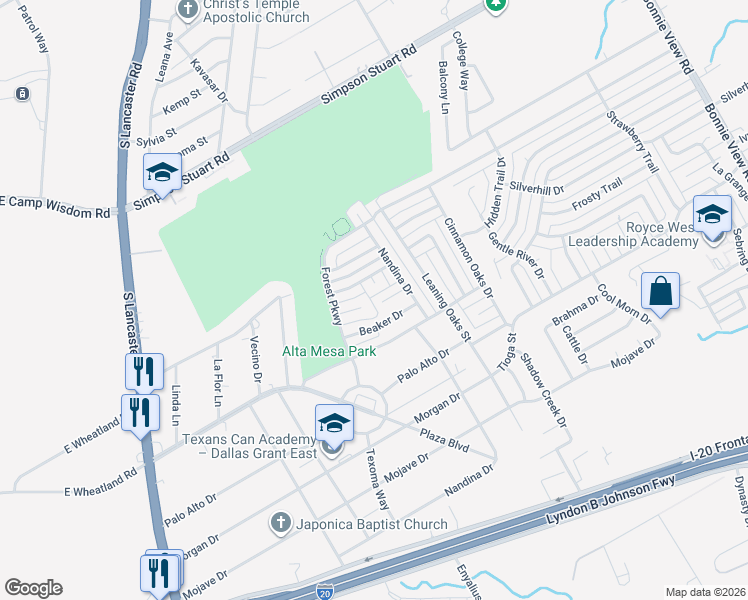 map of restaurants, bars, coffee shops, grocery stores, and more near 3009 Flask Drive in Dallas