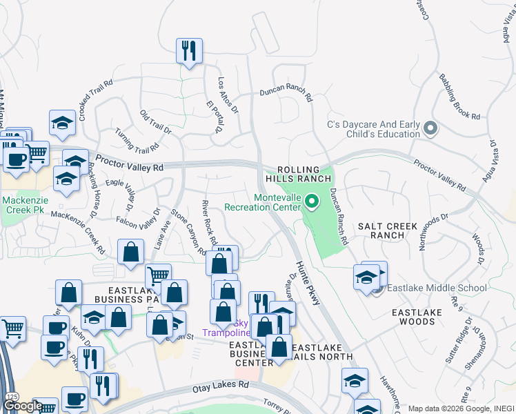 map of restaurants, bars, coffee shops, grocery stores, and more near 771 Dry Creek Drive in Chula Vista