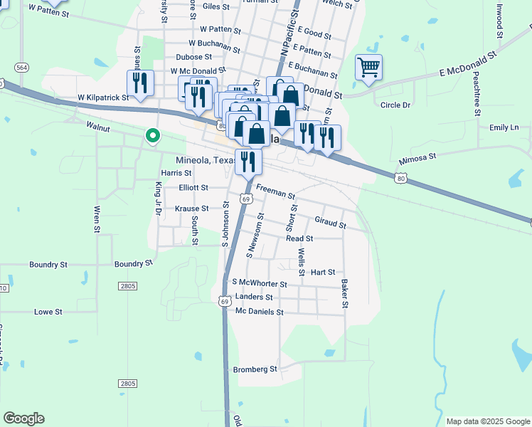 map of restaurants, bars, coffee shops, grocery stores, and more near 209 Henry Street in Mineola