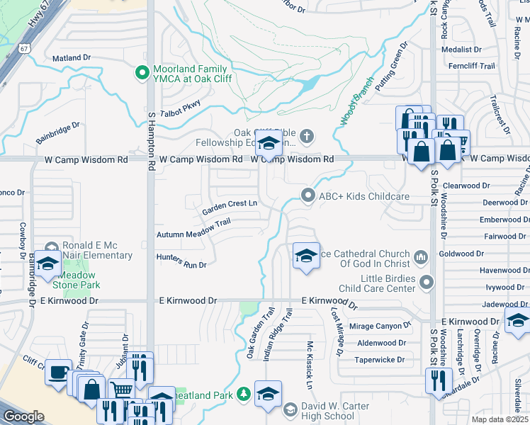map of restaurants, bars, coffee shops, grocery stores, and more near 7209 Indian Ridge Trail in Dallas