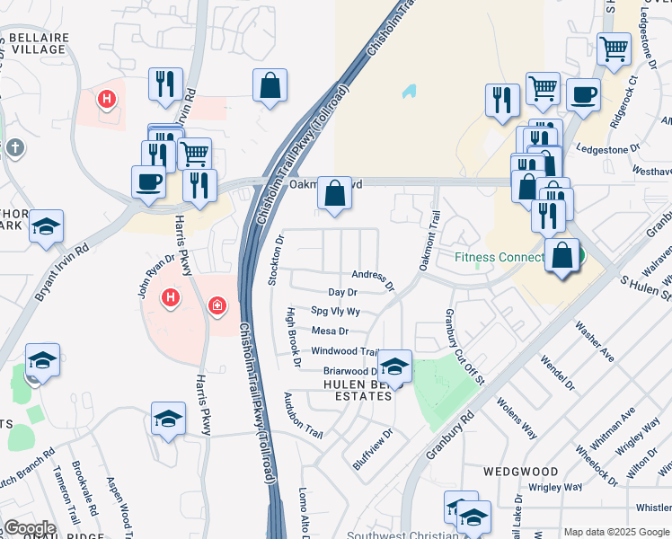 map of restaurants, bars, coffee shops, grocery stores, and more near 6220 Reddenson Drive in Fort Worth