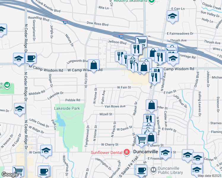map of restaurants, bars, coffee shops, grocery stores, and more near 314 West Fain Street in Duncanville