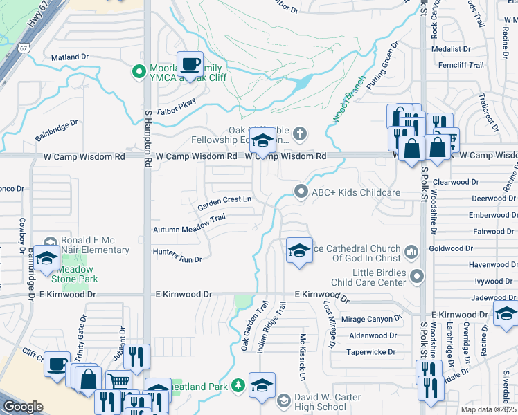 map of restaurants, bars, coffee shops, grocery stores, and more near 7209 Indian Ridge Trail in Dallas