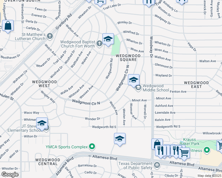 map of restaurants, bars, coffee shops, grocery stores, and more near 5721 Wharton Dr in Fort Worth