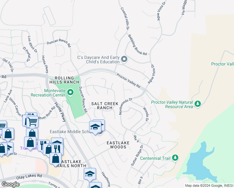 map of restaurants, bars, coffee shops, grocery stores, and more near 2881 North Compass Circle in Chula Vista