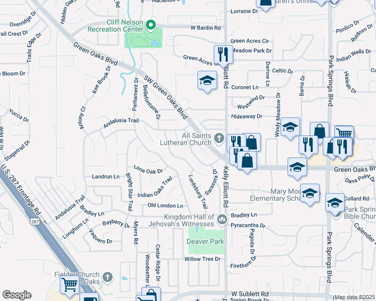 map of restaurants, bars, coffee shops, grocery stores, and more near 5400 Vermillion Trail in Arlington