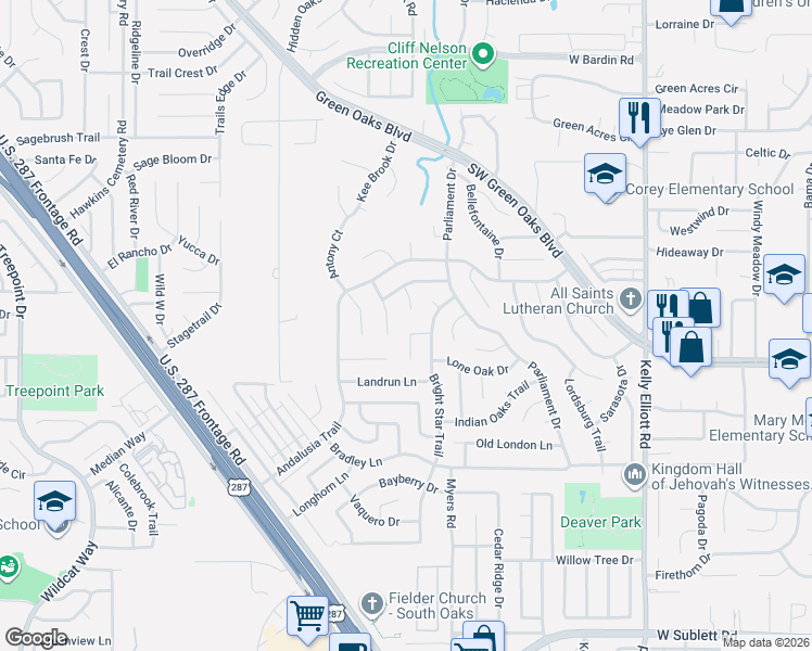 map of restaurants, bars, coffee shops, grocery stores, and more near 4807 Rimrock Court in Arlington