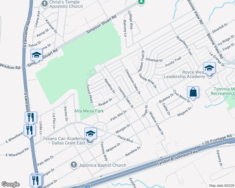 map of restaurants, bars, coffee shops, grocery stores, and more near 7116 Nandina Drive in Dallas