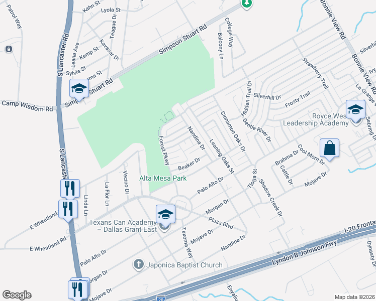 map of restaurants, bars, coffee shops, grocery stores, and more near 3021 Flask Drive in Dallas