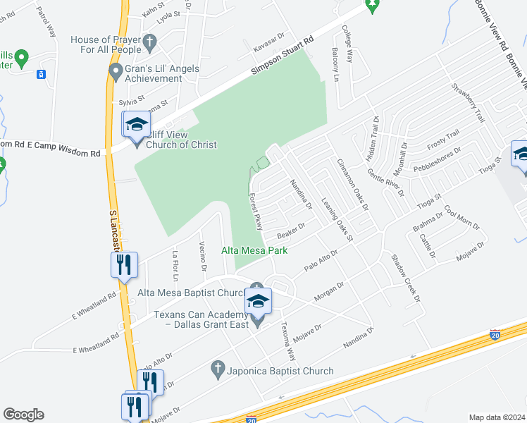map of restaurants, bars, coffee shops, grocery stores, and more near 2906 Pine Trail Road in Dallas