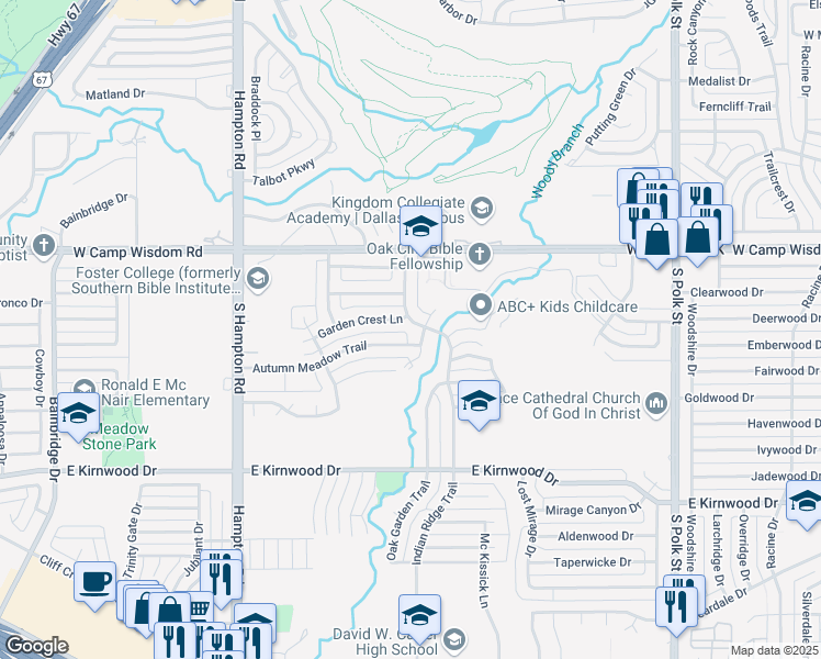 map of restaurants, bars, coffee shops, grocery stores, and more near 7209 Indian Ridge Trail in Dallas