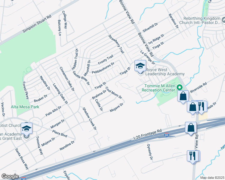 map of restaurants, bars, coffee shops, grocery stores, and more near 6622 Cool Morn Drive in Dallas