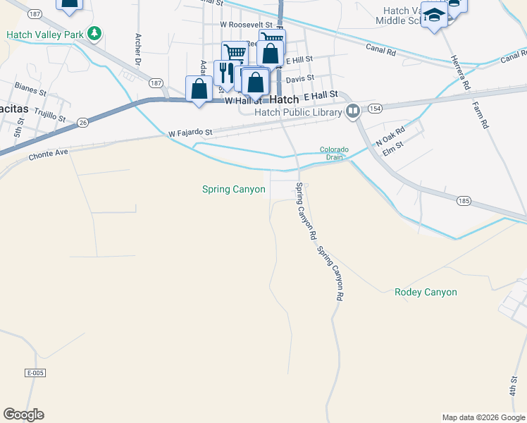 map of restaurants, bars, coffee shops, grocery stores, and more near 500 Spring Canyon Road in Hatch