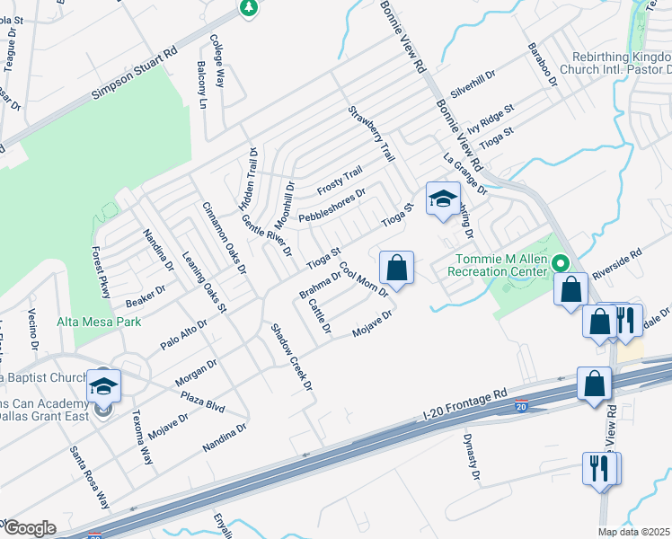 map of restaurants, bars, coffee shops, grocery stores, and more near 3467 Brahma Drive in Dallas