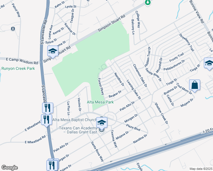 map of restaurants, bars, coffee shops, grocery stores, and more near 2914 Pine Trail Road in Dallas