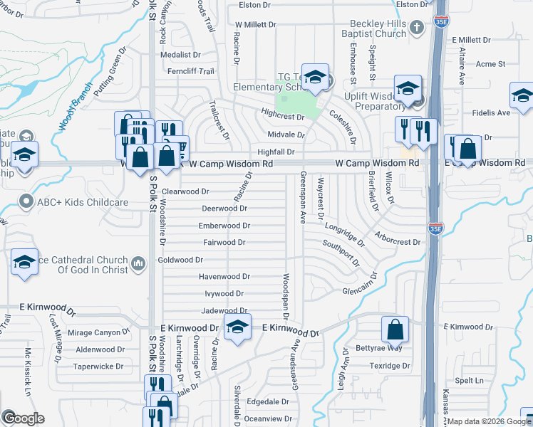 map of restaurants, bars, coffee shops, grocery stores, and more near 716 Deerwood Drive in Dallas